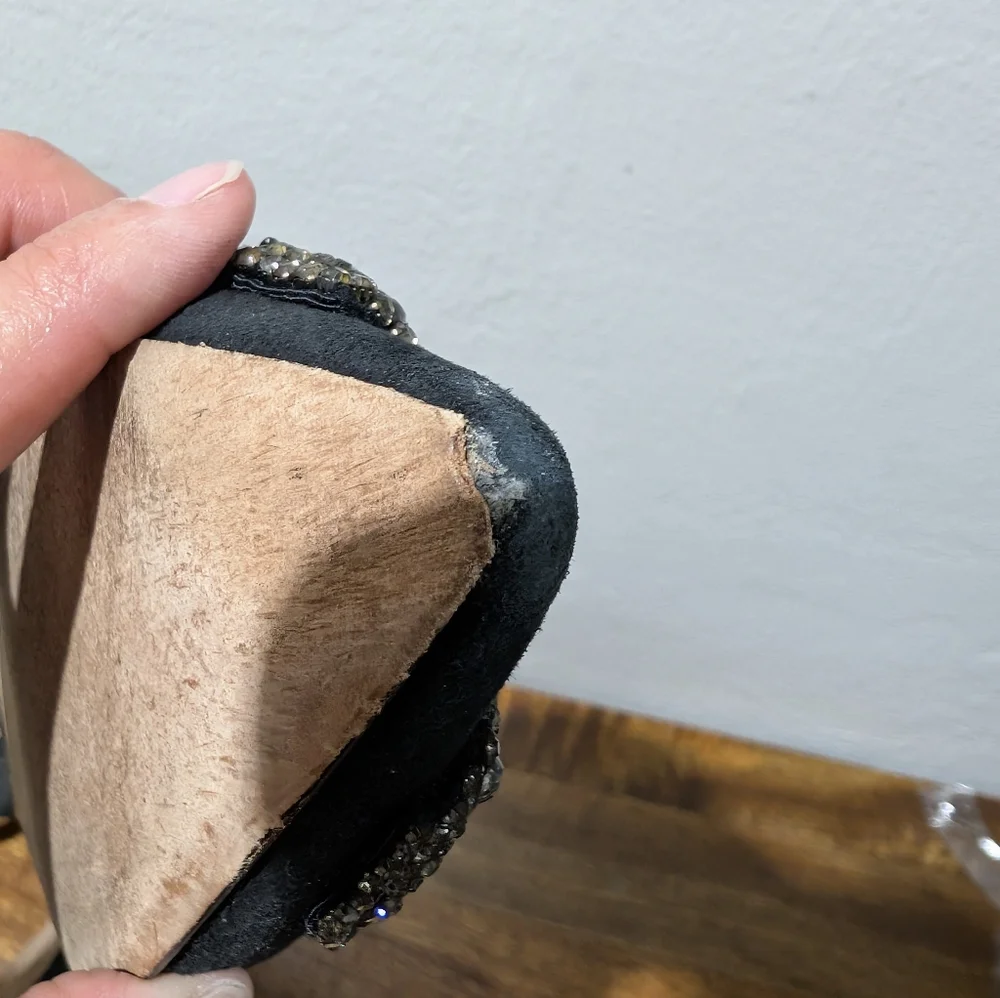 Tory Burch Esme Black Suede Rhinestones‎ Flat Shoes-sz9.5  ~Stylish - Picture 6 of 12